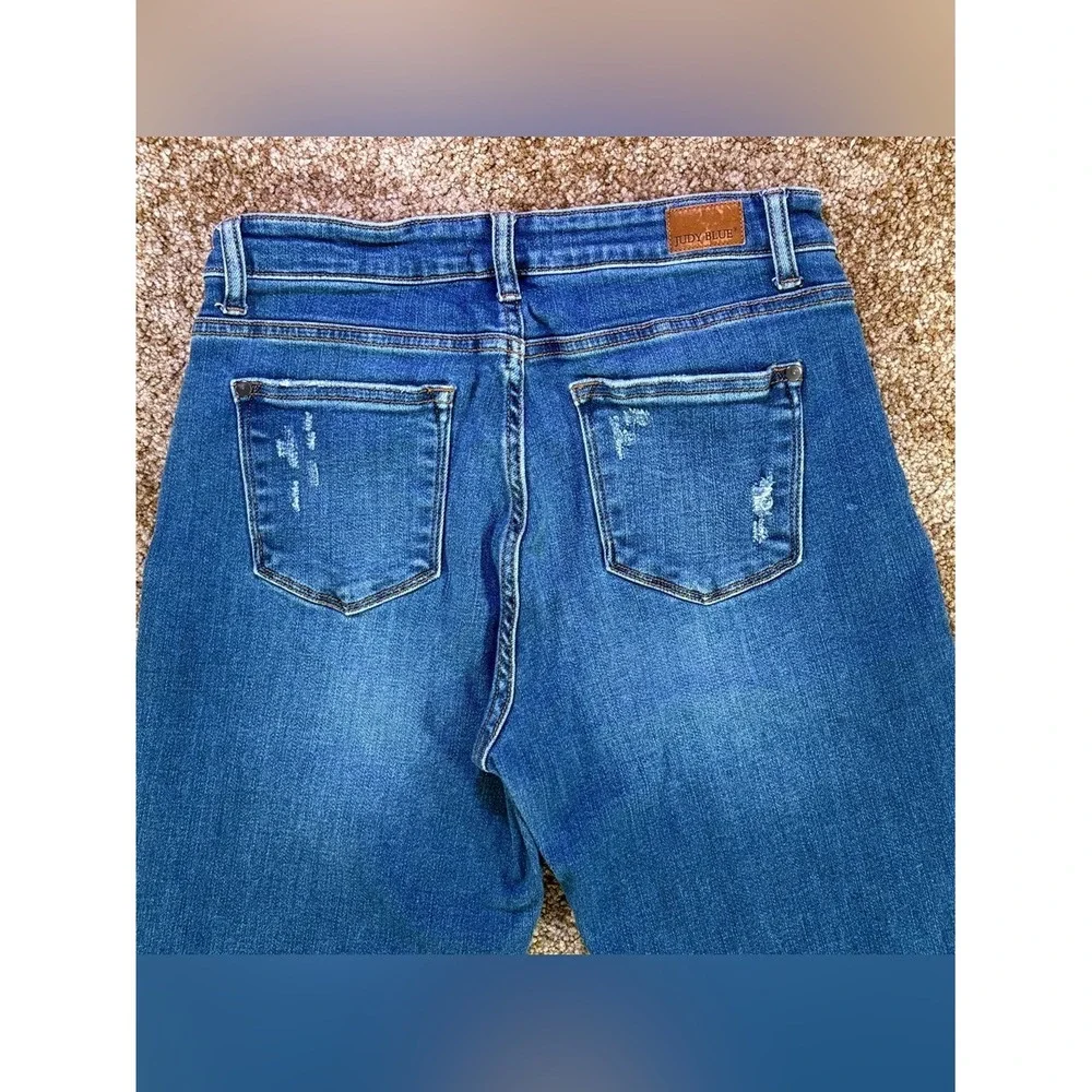 Judy Blue Slim Fit Distressed Skinny Jeans Size 9/29 Medium Wash Stretch‎ Denim